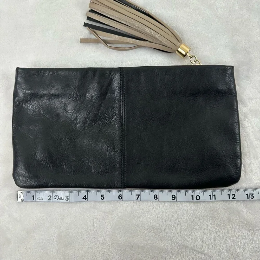 Halogen Colorblock Leather Clutch Black And Tan Top Zipper With‎ Tassle